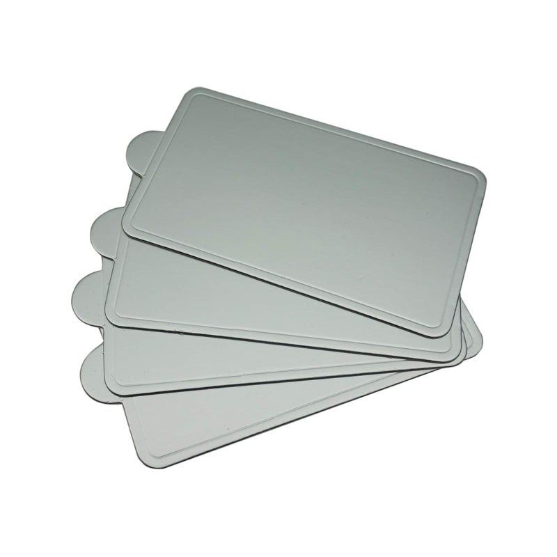 Proshopping 100 pcs 4.25"x2.36" Mini Cake Boards, Rectangular Silver Mousse Cake Cardboard Set, Cupcake Cake Base, Dessert Displays Tray, Disposable Paper Coasters - for Wedding Party Cake Pastry Cup - Image 4